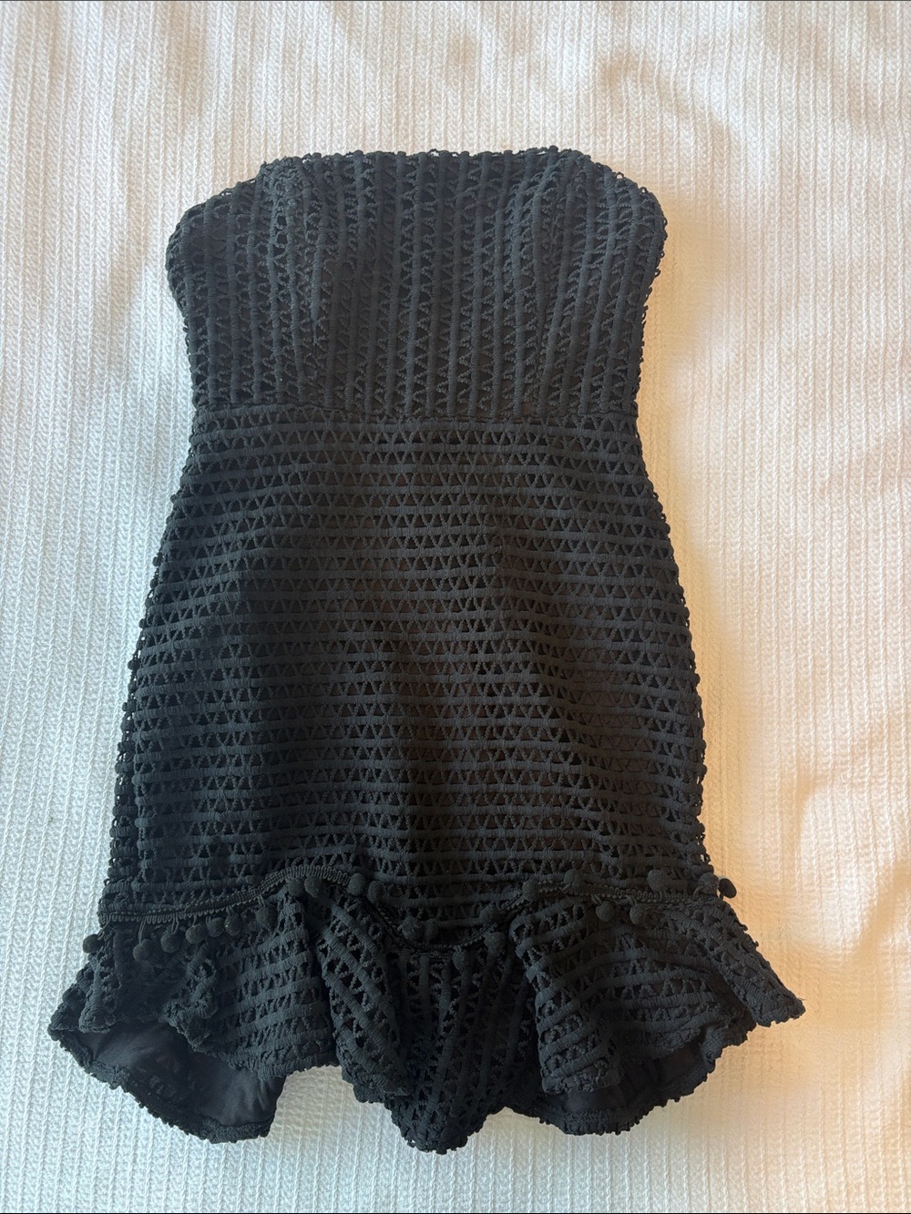 Hello Molly Black Crochet Ruffle Mini Dress